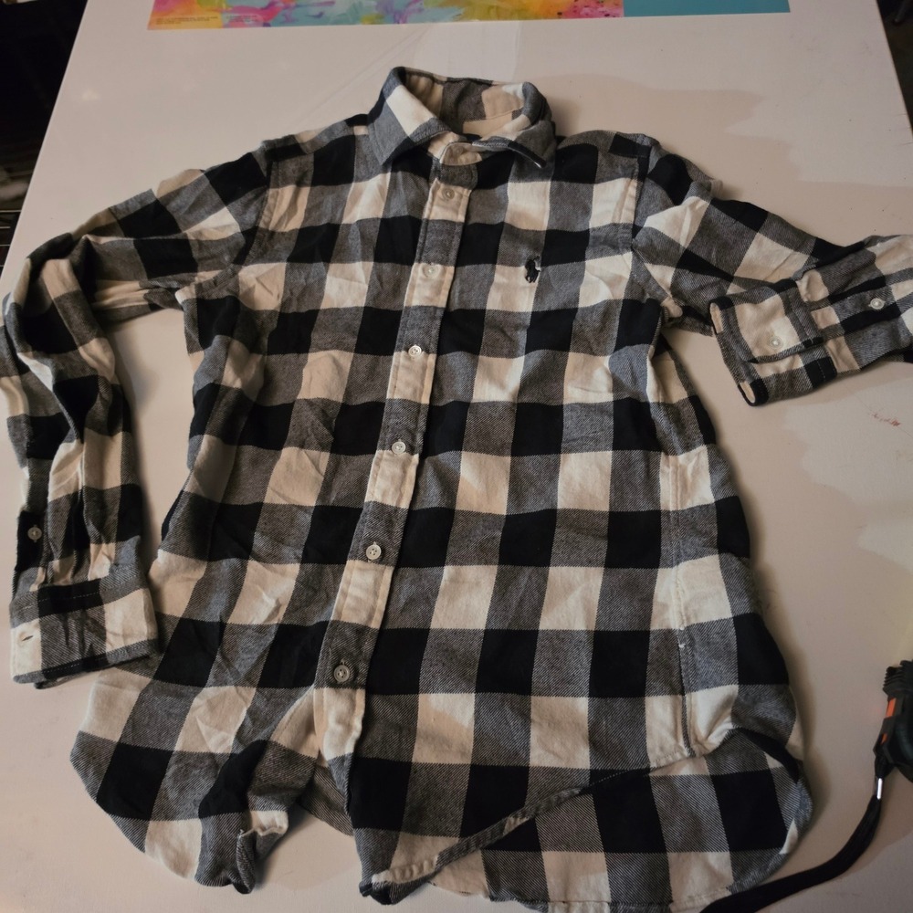 Polo Ralph Lauren Mens XS Classic Fit Buffalo Plaid Flannel Shirt Black White